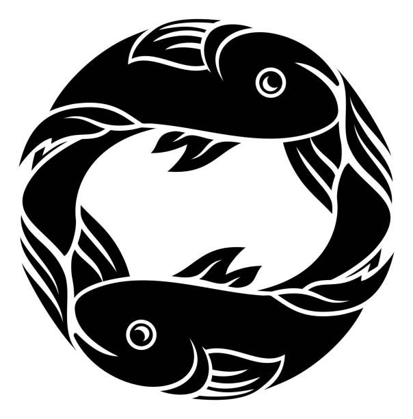 Pisces Fish Astrology Horoscope Zodiac Sign Astrology zodiac signs circular Pisces fish horoscope symbol pisces stock illustrations
