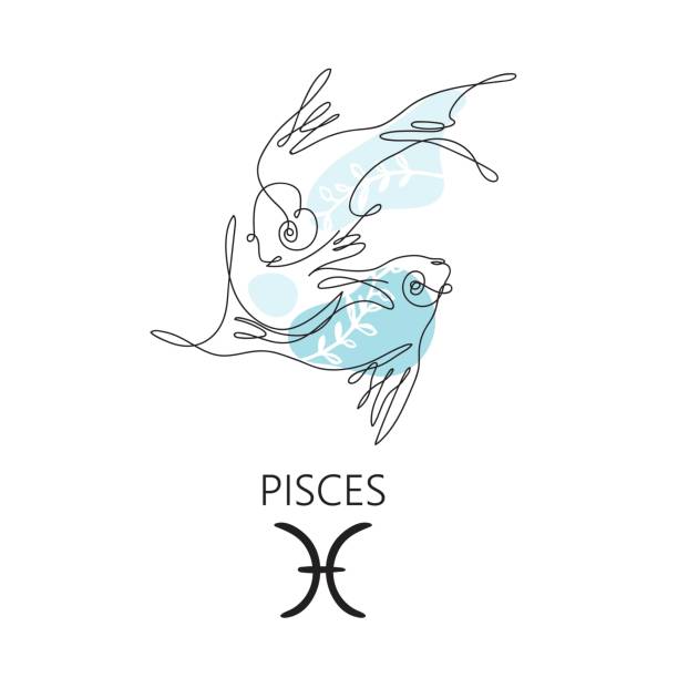 Pisces zodiac sign. The symbol of the astrological horoscope. Hand-drawn illustration. Pisces zodiac sign. One line. Vector illustration in the style of minimalism. Continuous line.The symbol of the astrological horoscope. Hand-drawn illustration. pisces stock illustrations
