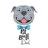 Pit Bull Dad. Image of happy father dog. American Staffordshire Pitbull Terrier face. Vector illustration.
