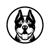 Pit bull boxer dog head mascot in circle - vector cut out silhouette