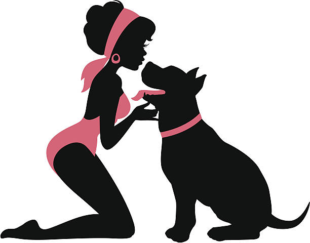 Pitbull Kisses A cute pin up girl in a bathing suit kissing her pittbull on the nose. Colors can be changes in Ai. Dog and girl are two separate shapes. heyheydesigns stock illustrations