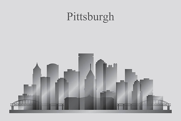 pittsburgh city skyline silhouette in grayscale - pittsburgh stock illustrations