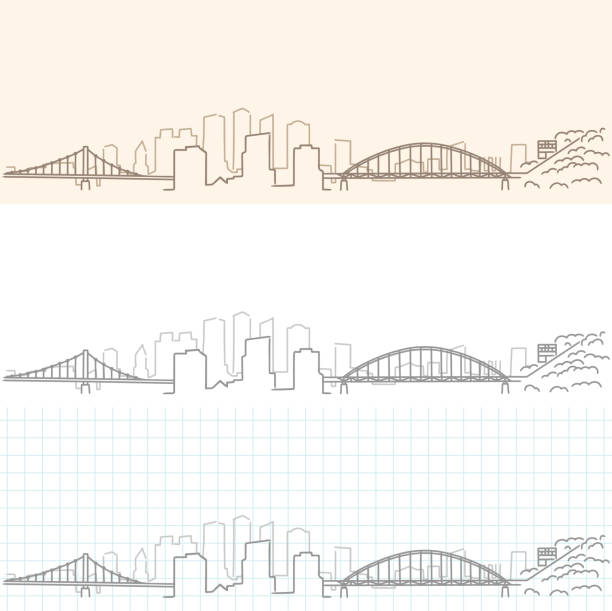 pittsburgh ręcznie rysowane skyline - pittsburgh stock illustrations