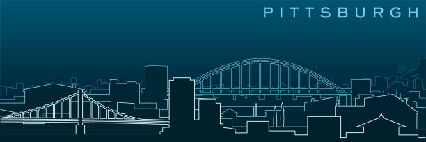 pittsburgh çoklu hatlar ufuk çizgisi ve simgesel yapılar - pittsburgh stock illustrations