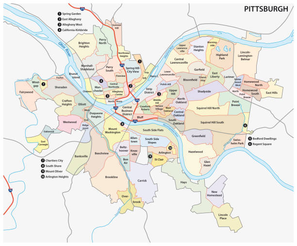 карта окрестности питтсбурга - pittsburgh stock illustrations