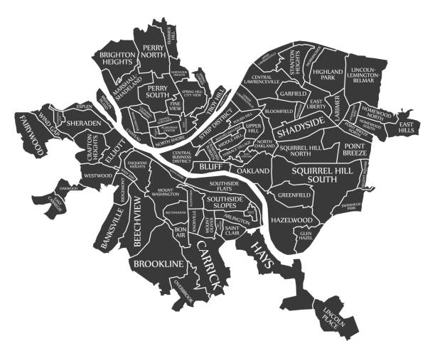 피츠버그 펜실베니아 도시 지도 미국 이라는 검은 그림 - 피츠버그 stock illustrations