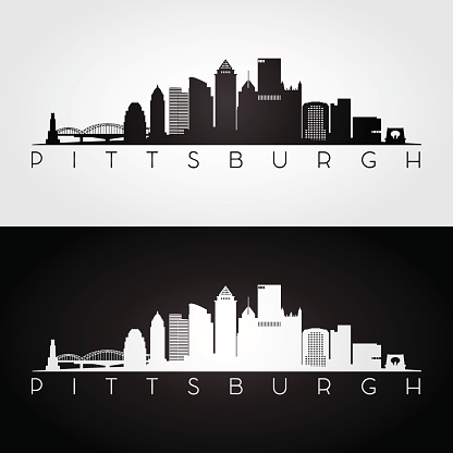 Pittsburgh USA skyline and landmarks silhouette