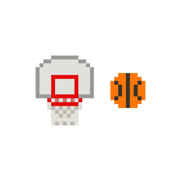Pixel art 8-bit basketball ring with ball on white background - isolated vector illustration vector art illustration