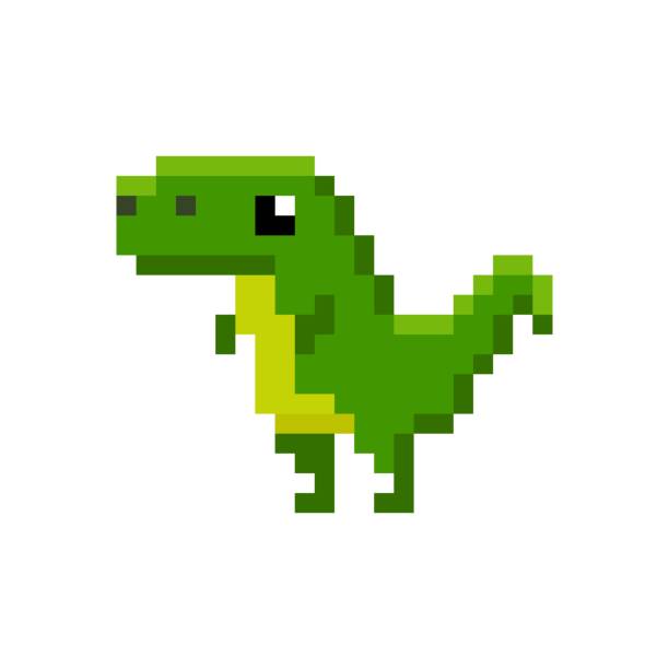 Pixel art 8-bit cartoon green old dinosaur - isolated vector illustration vector art illustration