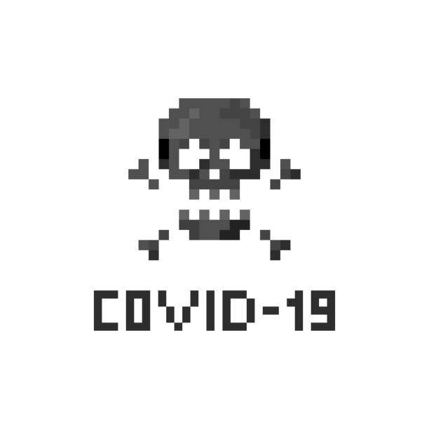 Pixel art 8-bit death skull with COVID-19 text, quarantine - isolated vector illustration vector art illustration