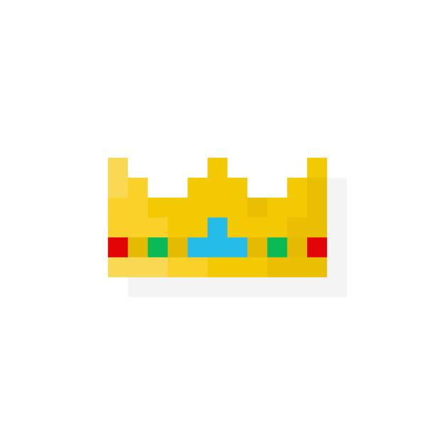 Pixel art 8-bit gloden crown with jewels - isolated vector illustration vector art illustration