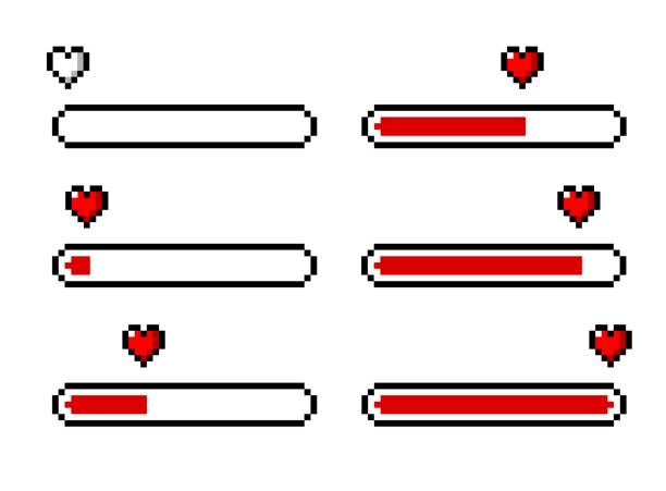 Pixel art 8-bit heart/love loading set - isolated vector illustration vector art illustration