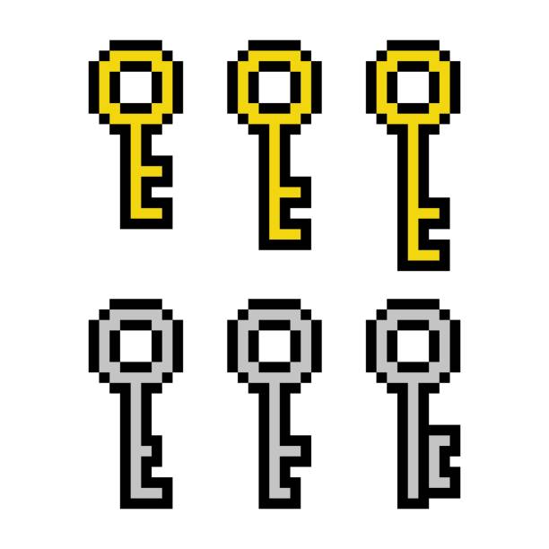 Pixel art 8-bit Set of different style pixelated keys - isolated vector illustration vector art illustration