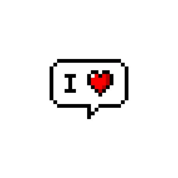 Pixel art 8-bit speech bubble I love heart message - isolated vector illustration vector art illustration