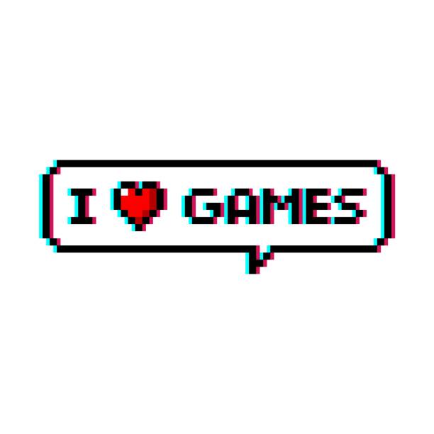 Pixel art 8-bit speech bubble saying i love games with heart icon - isolated vector illustration vector art illustration