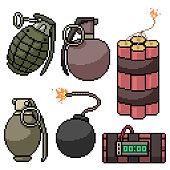pixel art of various bomb weapon