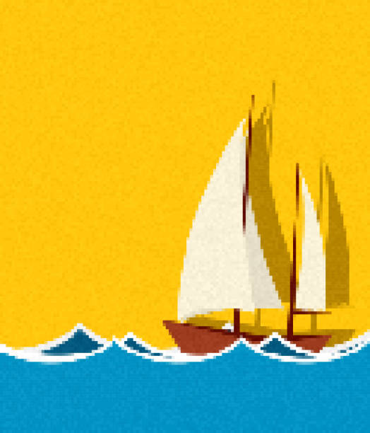 Pixel art sailing ship vector art illustration