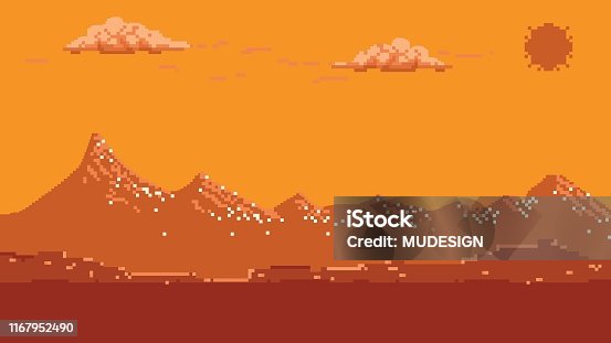 istock Pixel art seamless background with mountains. 1167952490