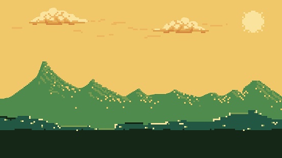 Pixel art seamless background with mountains
