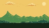 istock Pixel art seamless background with mountains 1330393129