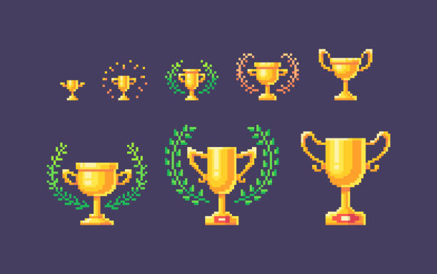 Pixel Art Set Of Winner Cups.
