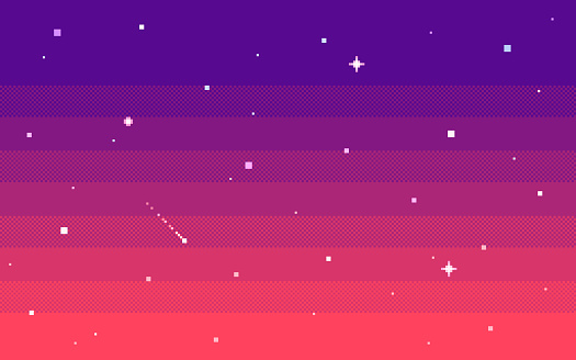Pixel art star sky at evening. Vector background.