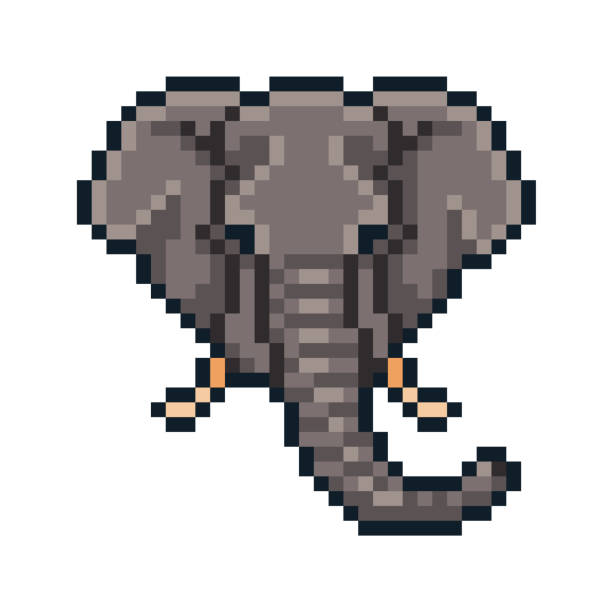 пиксель искусства вектор слона изолированы на белом фоне. - elephant embroi...