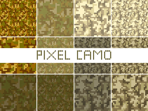 Pixel Camo Seamless Pattern Big Set Green Forest Jungle Urban