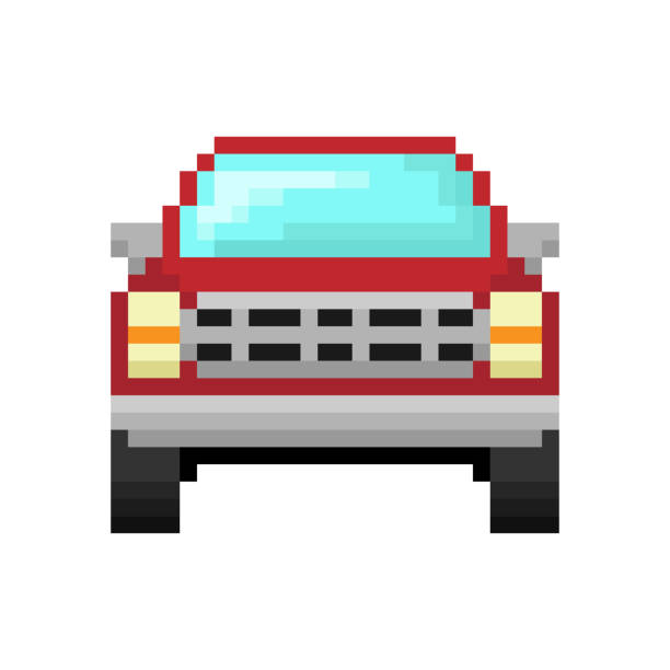 stockillustraties, clipart, cartoons en iconen met pixel car icon. red suv. front view. vector graphic illustration. isolated object on a white background. isolate. - front view old jeep