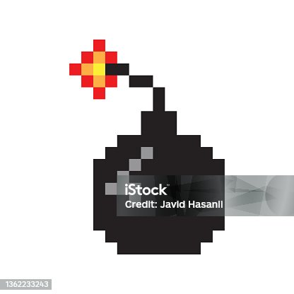 istock Pixel game icons vector, isolated bombs with fire. Graphics of retro gaming, flat style of weapon with flames, destruction and danger explosive substance 1362233243