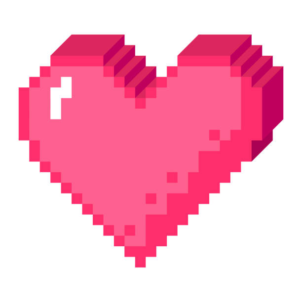 3D pixel heart icon Vector 8bit pixel art heart in 3D perspective icon. Pink love sign made of cubes vaporwave stock illustrations
