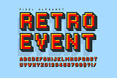 istock Pixel vector alphabet design, stylized like in 8-bit games. 1341192546