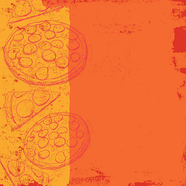 pizza background Sketchy, hand drawn pizza and slices over an abstract background.The artwork extends outside the square clipping mask. To edit, select the artwork and go to OBJECT-&gt; CLIPPING MASK-&gt; EDIT CONTENTS OR RELEASE. pizza stock illustrations