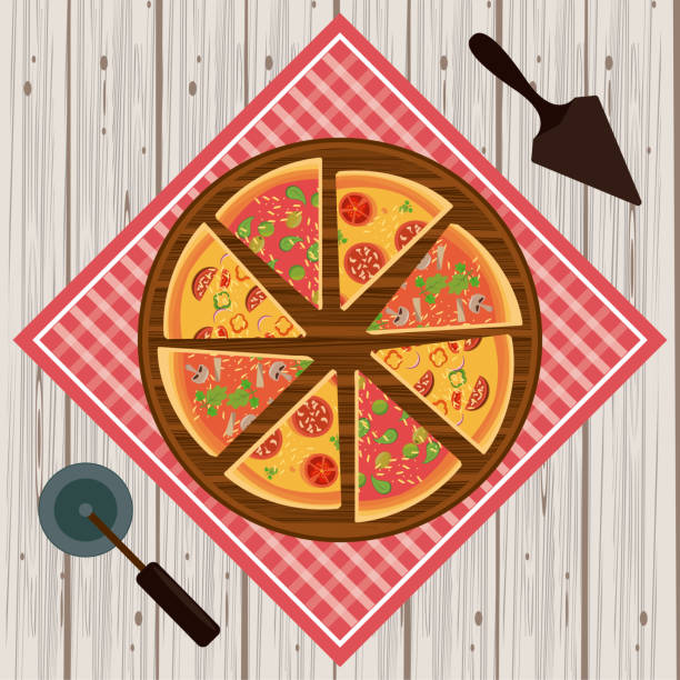 ilustrações de stock, clip art, desenhos animados e ícones de pizza fast food - pizza table
