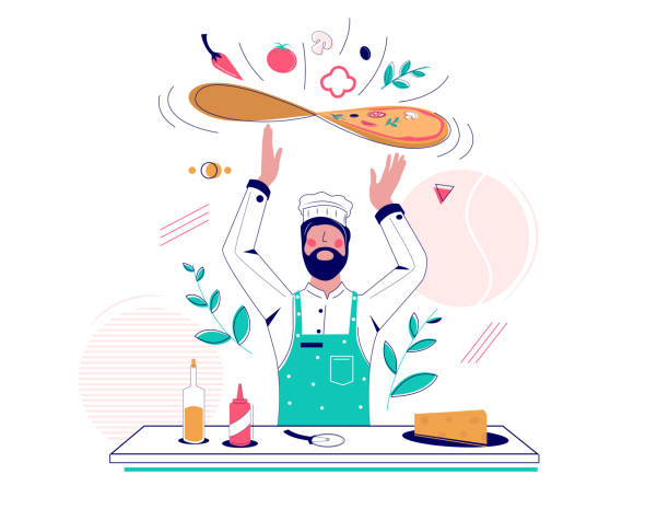 illustrations, cliparts, dessins animés et icônes de pizza faisant le concept de vecteur pour la bannière web, page de site web - légume volant