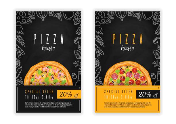 ilustrações, clipart, desenhos animados e ícones de pôster de pizza, folheto, modelo ou design de cartão de menu - pizza