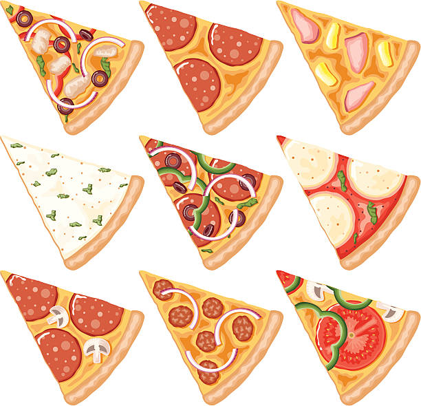 ilustrações, clipart, desenhos animados e ícones de fatias de pizza conjunto de ícones - pizza