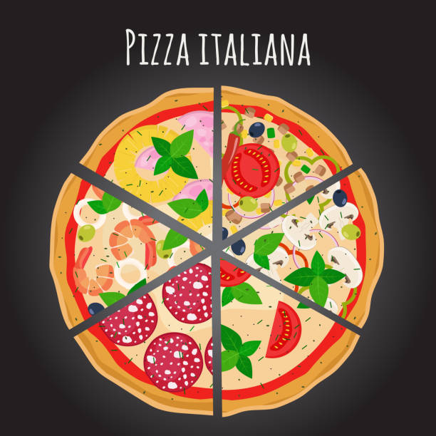 Pizza slices. Pizza ingredients. Vector illustration. Flat design. margherita stock illustrations