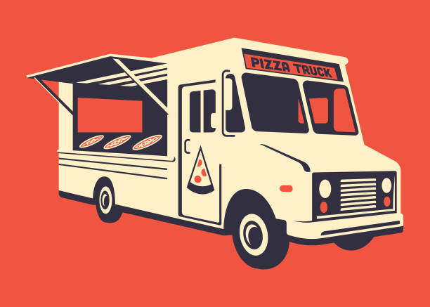 Pizza Truck Isometric view vector illustration of a pizza food truck. food truck stock illustrations