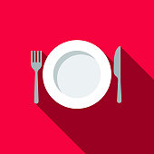 istock Place Setting Flat Design BBQ Icon with Side Shadow 910710536
