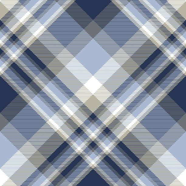 Plaid pattern in blue, navy, pale taupe and white. Seamless fabric texture print plaid stock illustrations