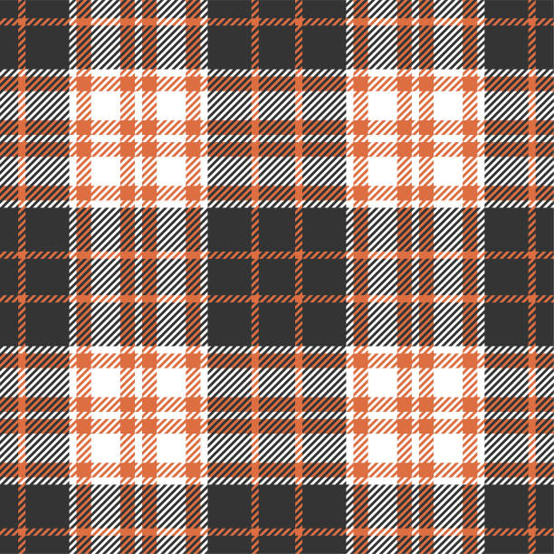 Plaid pattern seamless vector background in grey, orange, and white. Tartan check plaid for flannel shirt, blanket, or other autumn and winter fashion textile design.  plaid shirt stock illustrations