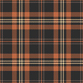 Plaid pattern textured in brown, orange, beige. Seamless herringbone tartan check plaid graphic for flannel shirt, skirt, blanket, or other modern autumn winter fashion textile print.