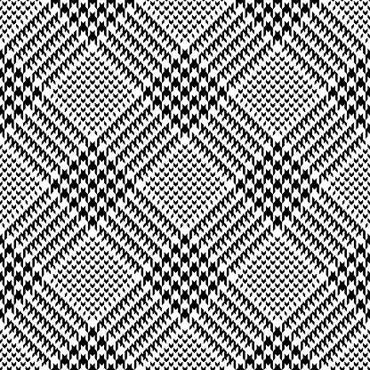 Plaid pattern tweed tartan in black and white. Seamless glen check background vector graphic for jacket, coat, skirt, throw, other spring autumn winter  everyday casual fashion textile print.
