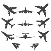 Plane icons. Black plane pictograms on white background. Vector illustration
