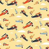 Retro planes in different trendy colores seamless pattern. Flat design illustration. Good colores. Very easy to edit.