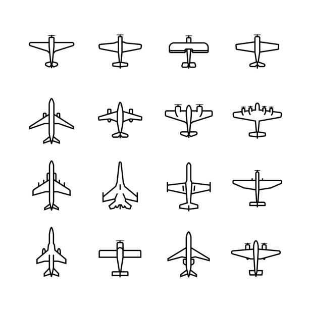 Planes vector icon set in thin line style Planes vector icon set in thin line style fighter plane stock illustrations
