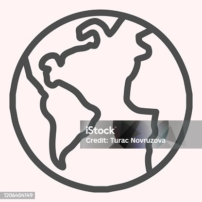 istock Planet Earth line icon. World view with oceans and continents. Astronomy vector design concept, outline style pictogram on white background, use for web and app. Eps 10. 1206404149