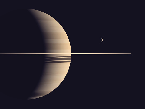 Planet Saturn with Moon