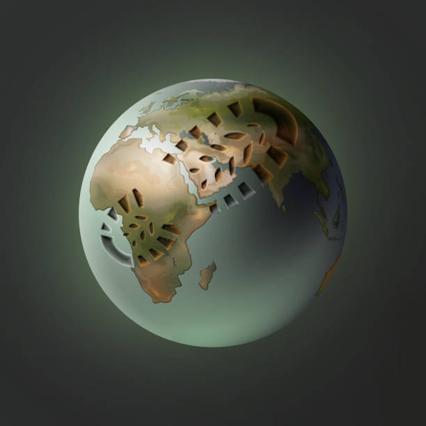 Planet with footprint Vector illustration of planet Earth with footprint on dark background bioreserve stock illustrations